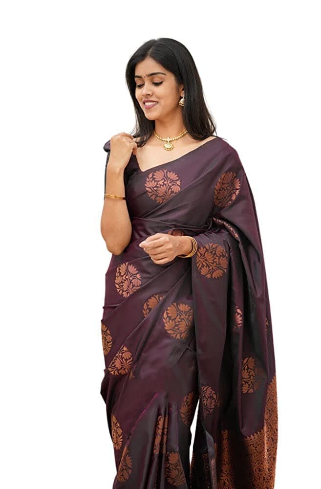 Avantika Fashion Women's Kanjivaram Soft Lichi Silk Saree With Blouse Piece (Purple)