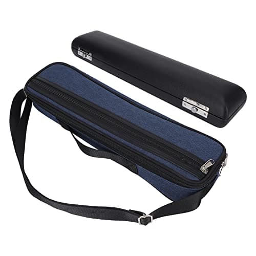 Glomora 17 Hole Flute Case Flute Case Bag with PU Leather Inner Box Oxford Cloth Outer Bag Cross Body Hand Carry Options Lightweight Waterproof