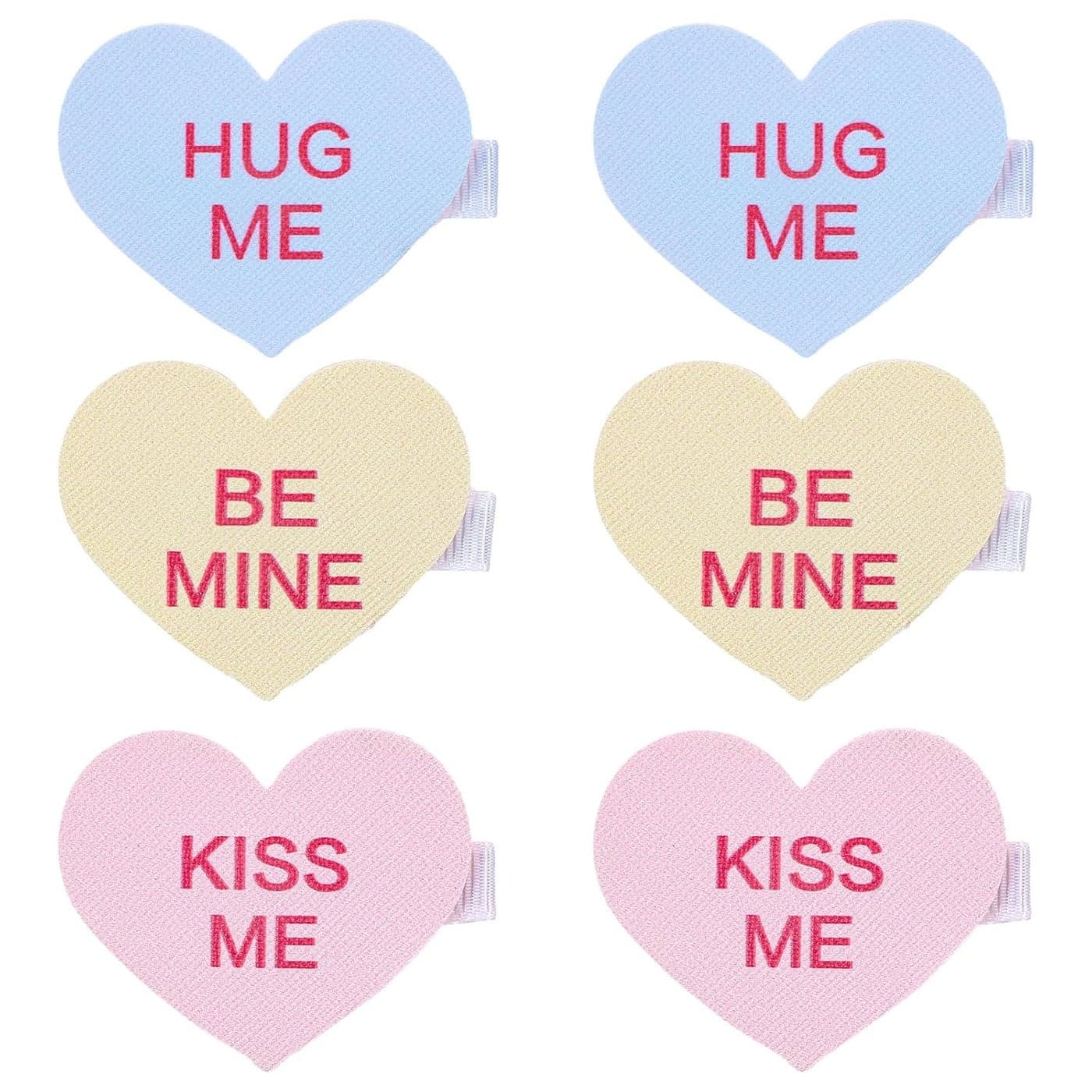 Whaline 6Pcs Valentines Day Heart Hair Clips Sweet Conversation Heart Hair Barrettes Pink Blue Yellow Candy Heart Alligator Hairgrips Hair Accessories for Birthday Wedding Party