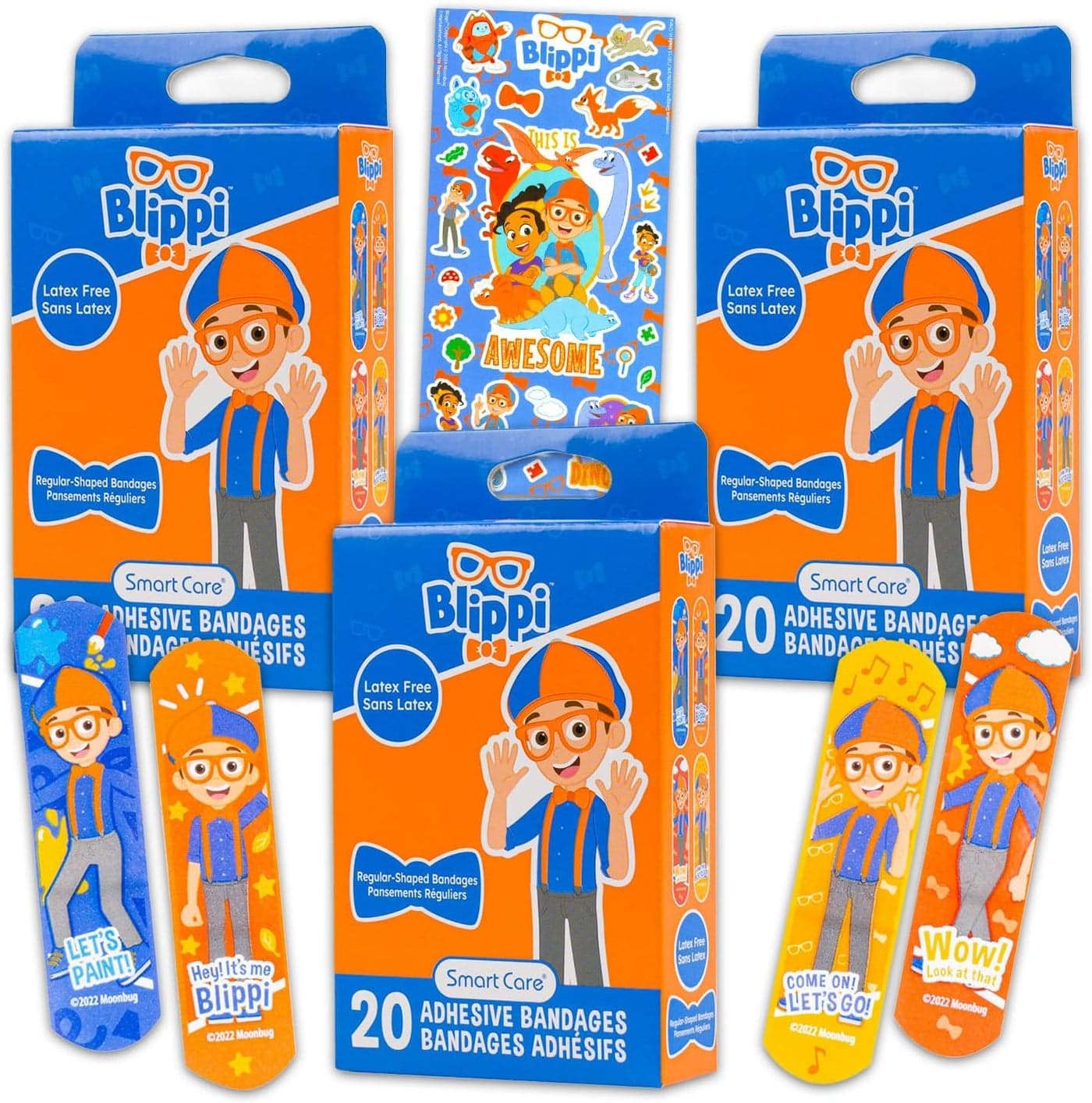 Blippi Bandages Set for Kids Bundle Includes 3 Boxes of 20 Count Colorful Adhesives and Stickers Blippi First Aid Kit Supplies for Girls Boys