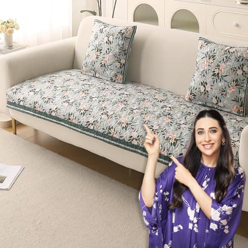 HOKIPO 'Florentina Series' Holland Velvet Antiskid Sofa Cover Mat + Foam Filling for 1/2/3 Seater & L-Shape Sofa. Make Your Own Sofa Cover Set, Mat 70(D) x 60(L) cm, Magnolia Green (IN-878-V1)