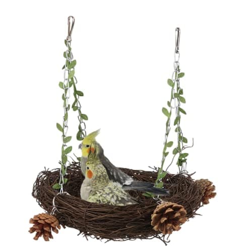Barn Eleven Natural Rattan Nest Small Medium Large Bird Swing for Parrot Parakeet Cockatiel Conure Cockatoo Macaw Amazon African Grey Lovebird Finch Canary Budgie Cage Perch Toy Small