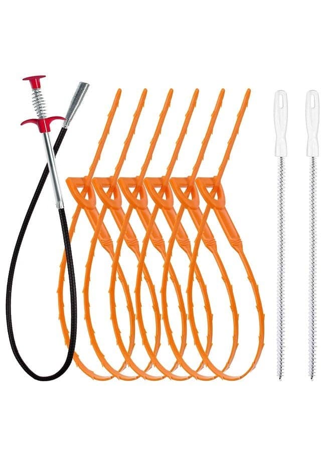 35.5inch Drain Clog Remover(1pcs), 25inch Drain Snake Hair Remover(6pcs) & Cleaning Brush(2pcs), Hair Catcher Drain Auger Cleaner Tool Set For Toilet, Kitchen Sink, Bathroom Tub, Sewer, 9 Pack