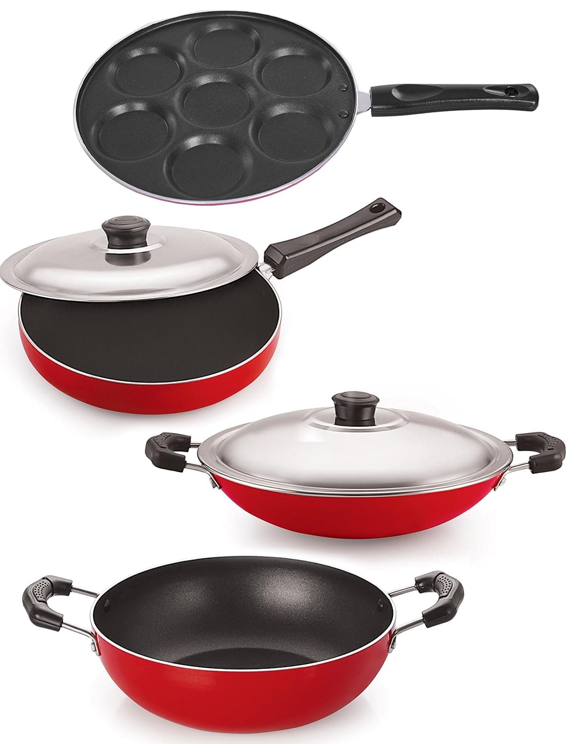 Nirlon NonStick Aluminium Cookware Set 4Pieces Red 26_FP12_KD12_CH_UP