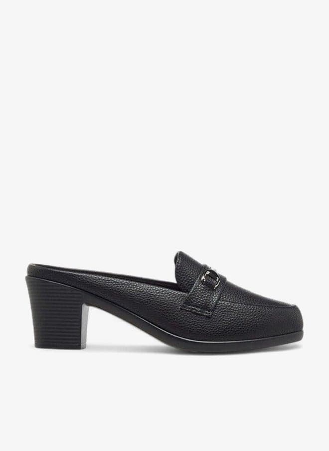 Women's Textured Slip-On Mules with Metal Accent and Block Heels