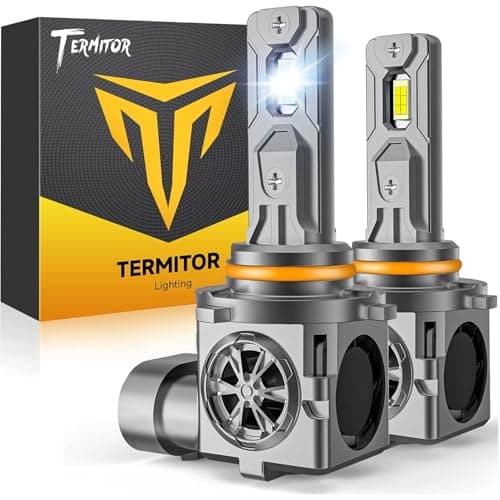 Termitor 9005/HB3 Light Bulbs, 50000LM 1000% Ultra Brightness, 6500K Cool White,1:1 Mini Halogen Size, Fog Light Bulbs with Cooling Fan, Plug and Play, Pack of 2