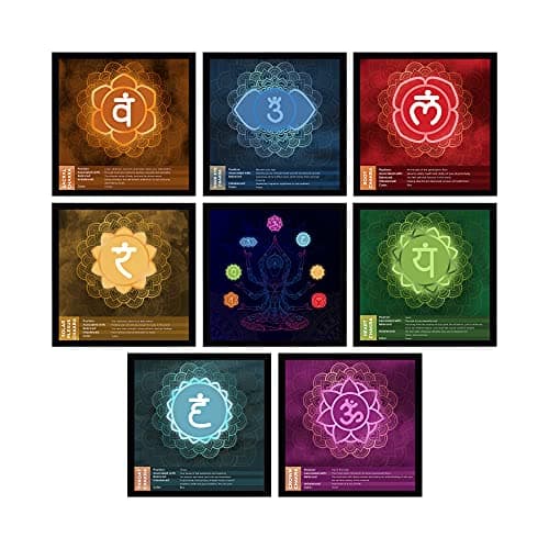 Ritwika's Set Of 8 Abstract Wall Arts Of LAM-VAM-RAM-YAM-HAM-AUM-OM Beej Mantra Paintings With Frame For Home and Office Decor, Size 13.5 x 13.5 IN (Multi Colour)