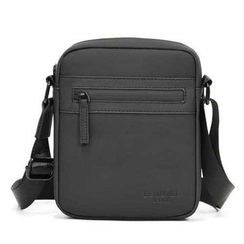 Lemuvlt Small Messenger Bag for Men PU Waterproof Crossbody Bag Mens Purse Shoulder Satchel Handbags Gift Man(Matte Black)