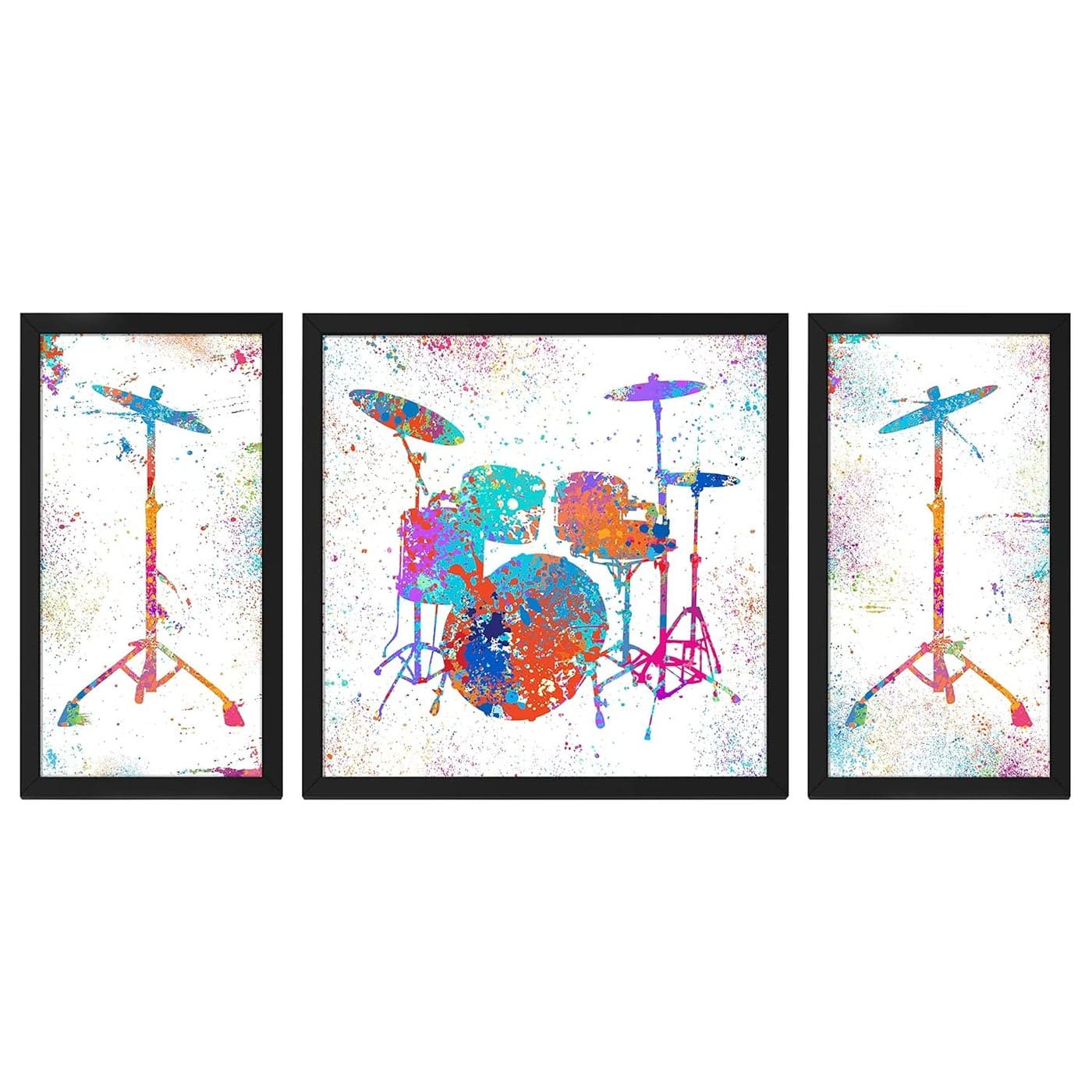 Ritwikas Wood Collection Of 3 Abstract Art Of Music Band Drum Set Perfect For Home And Office Decor Gift Digital Prints Painting With Frame 285 X 135 Inch Paintings Drum Set Of 03
