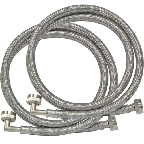 Eastman 5 ft Washing Machine Hose Connectors with Elbows, Pack of 2, 3/4 in FHT x 3/4 in FHT, Braided Stainless Steel, 41065