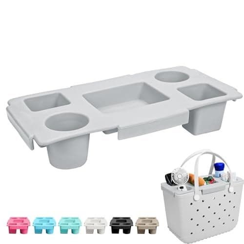 ZYTONGMAO Tote Topper Tray Accessories for Tote Bogg Bag Large – Waterproof EVA Table Top Organizer Lid with Cup Holder, Snack, Phone & Drink Holders for Beach, Pool, Picnic, Travel (Gray)