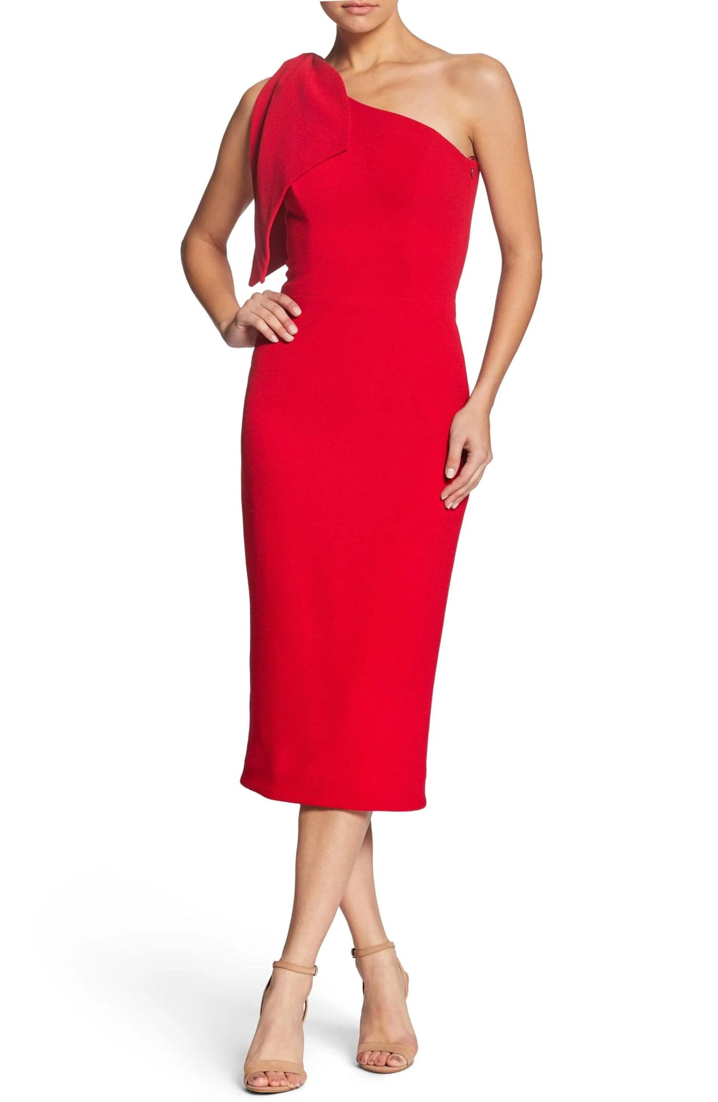 Dress the Population Womens Nicole Sleeveless Bodycon Stretch Midi Sheath Dress, Rouge, Small US
