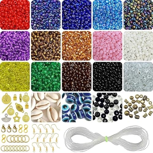 INDIKONB Multicolour Beads Set - for Craft and Jewelry Making, Seed Beads, Charms, and Jewellery Findings Included