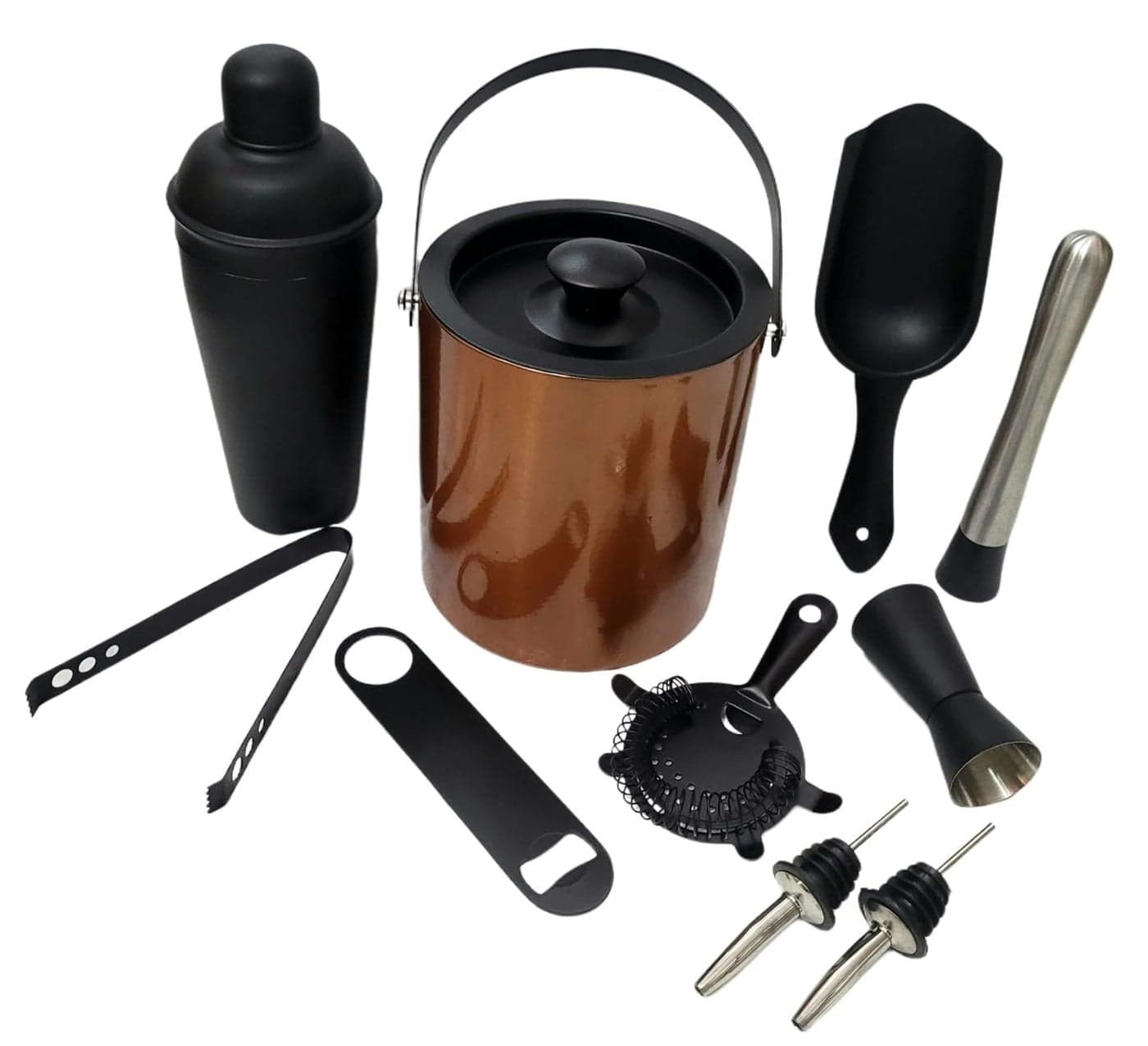 Stainless Steel Bar kit with Ice Bucket Cocktail Shaker750ml with Other Accessories 10pieces kit in Gold and Black for Mini bar Cocktail Parties Home bar and Other Bars Small