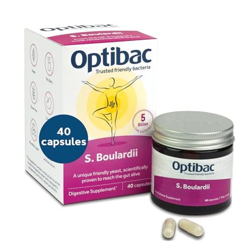 Optibac Probiotics Saccharomyces Boulardii Vegan Scientifically Proven Digestive Probiotic Supplement 5 Billion CFU 40 Capsules