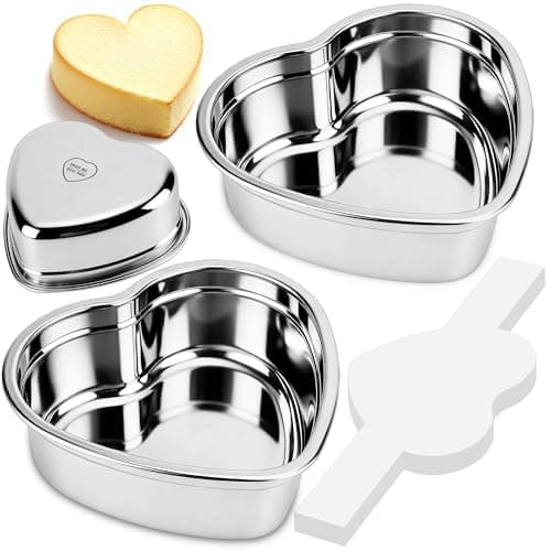Heart Shaped Cake Pans Set of 2, 8 Inch Heart Cake Pan with 60PCS Parchment Paper, Nonstick Stainless Steel Baking Pans for Valentine's Day/Birthday/Wedding/Halloween/Thanksgiving, Dishwasher Safe