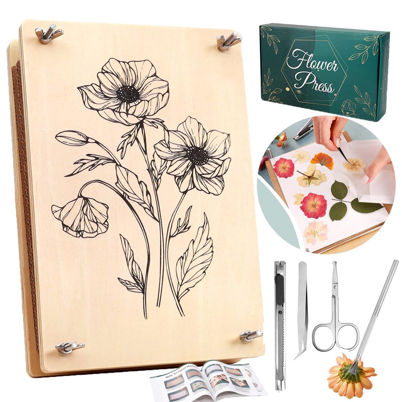 Aboofx Large Professional Flower Press Kit, 6 Layers 10.8 x 6.9 inch DIY Flower Pressing Kit for Adults to Making Dried Flower & Press Flowers Arts is Great Surprise for Women and Crafts Lovers