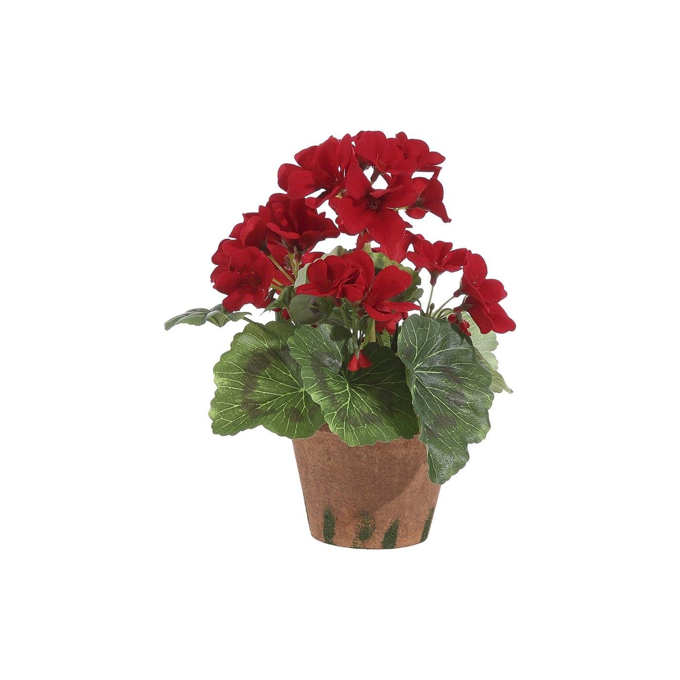 9 Inch High Red Geranium Artificial Flowers with Leaves Bound with Moss