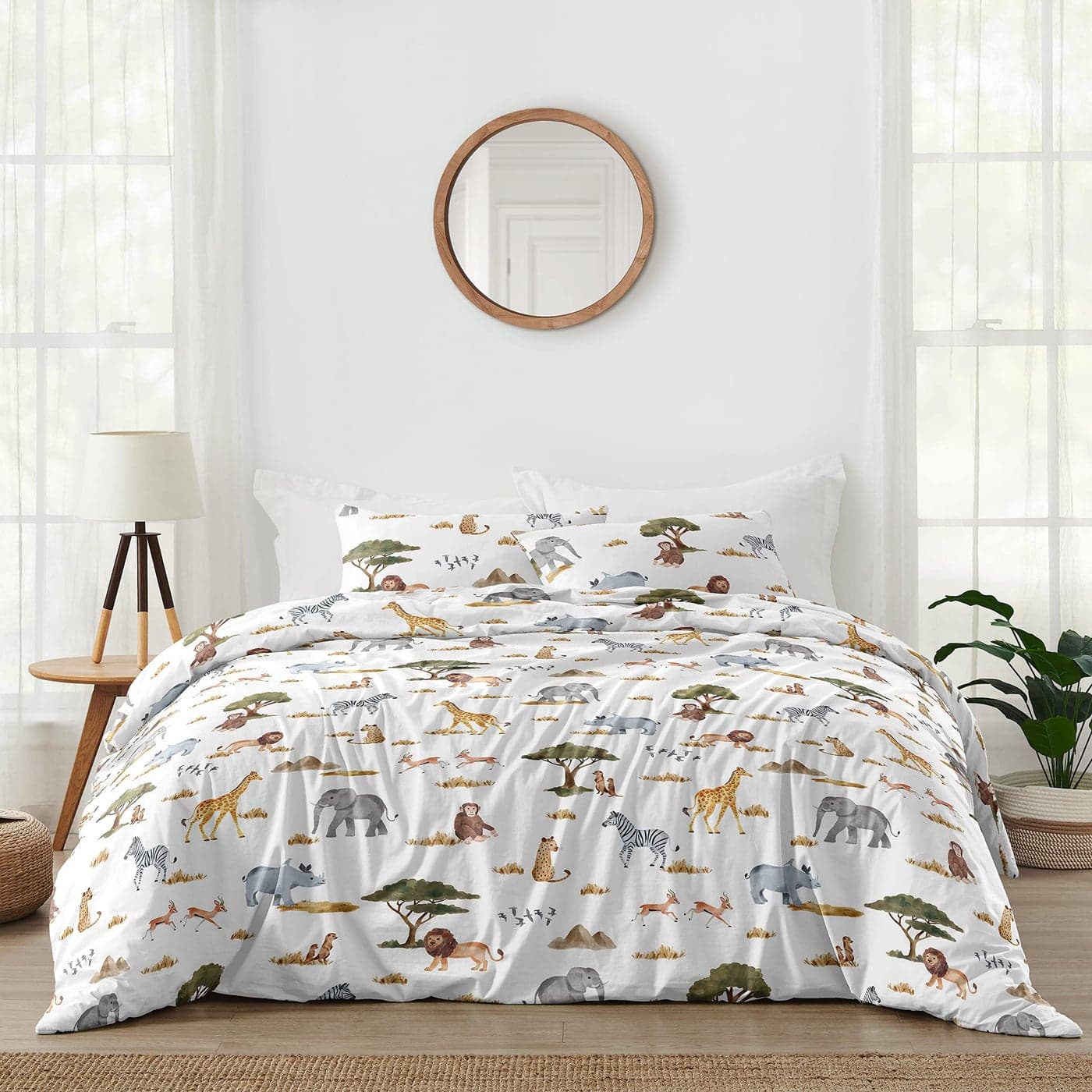 Sweet Jojo Designs Jungle Animals Boy Girl 3pc FullQueen Bedding Comforter Set Hunter Green Yellow Grey Rust Orange Black White Wildlife Safari Animal Elephant Giraffe Lion Monkey Leopard Cheetah