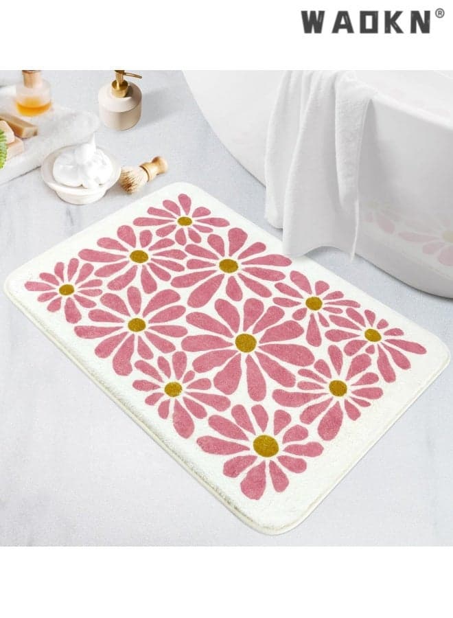 Bathroom Rugs Bath Mat, Microfiber Fluffy Soft Floor Mats for Bathroom, Non-Slip and Waterproof Back Soft Bathmat, for Indoor Shower Bathtub Decoration ,Cute Flowers ,Soft, comfortable, and dirt resistant , 50*80cm ,pink.