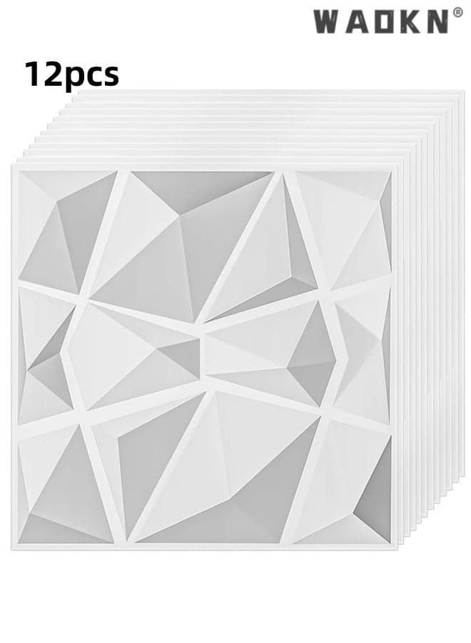 12 Pices 3D Wall Panel 3D Texture PVC Wallpaper Diamond Design Decorative Wall Cover , For Living Room Lobby Bedroom Office Each PVC , Easy to clean, waterproof and moisture-proof , 30x30cm , white.