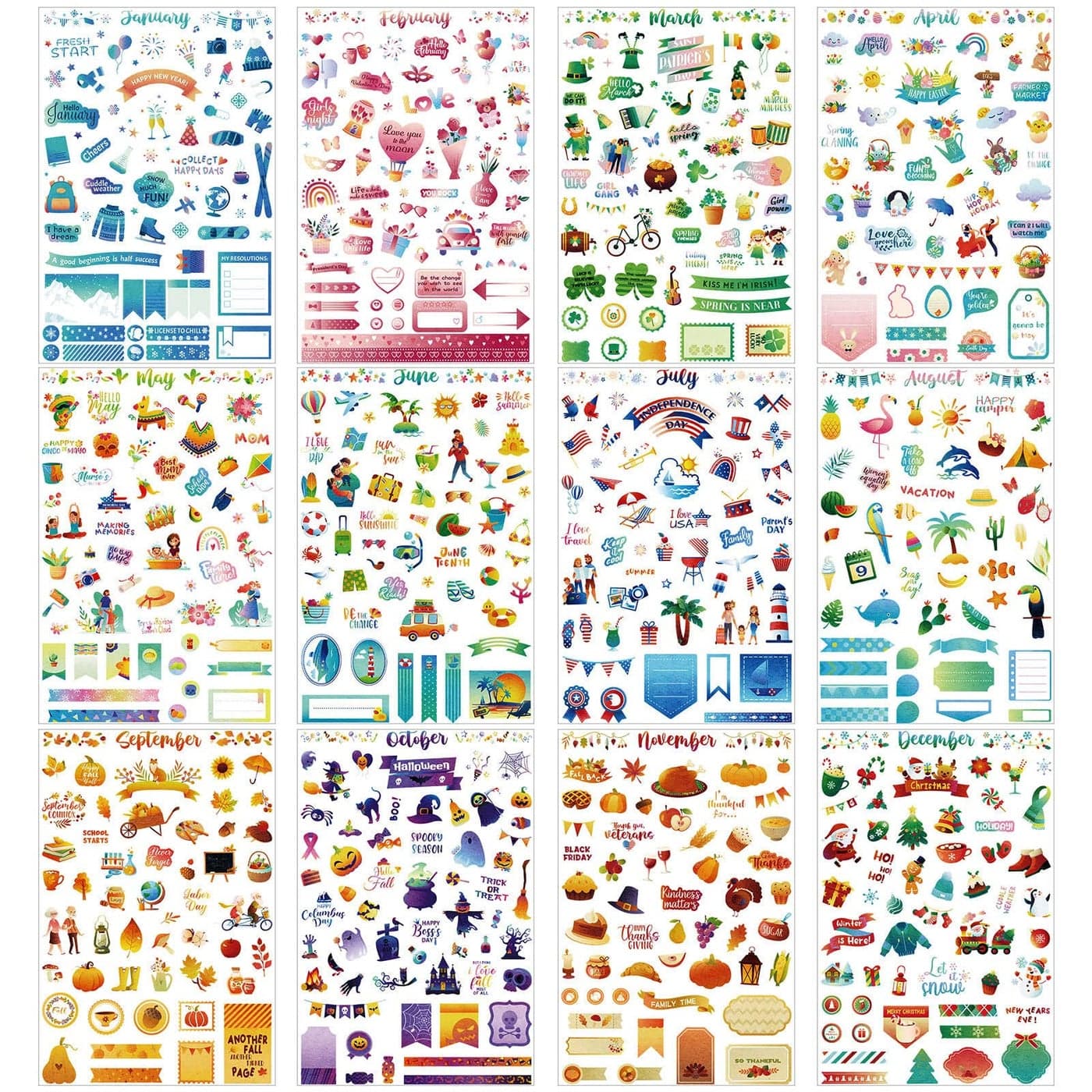 Perthlin 24 Sheets Daily Planners Monthly Celebrations Planner Stickers Monthly Sticker Book Planner Accessories for Calendar Planning Scrapbooking Holiday Seasonal General Events