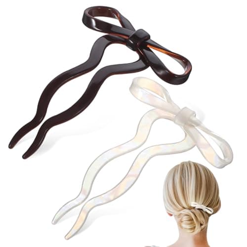 FRCOLOR 2 Pcs French Hair Pins U Shaped Bow Hairpin for Styling Hair Stick for Buns and Updos for Women