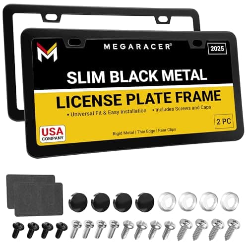 Premium Slim Matte Black License Plate Frames 2 Pack RustFree Stainless Steel RattleFree Street Legal Universal with Screw Caps Thin Metal Front Rear Car Tag Holders for Men Women