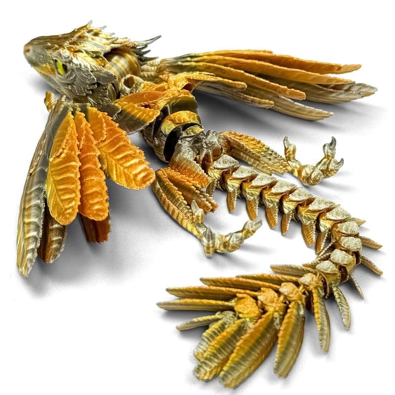 SGYYSG Feathered Wyvern Dragon3D Printed Dragon Articulated Dragon with Wings 3D Printed Toys Desktop Pet Perfect for Fantasy Enthusiasts Gold Silvery
