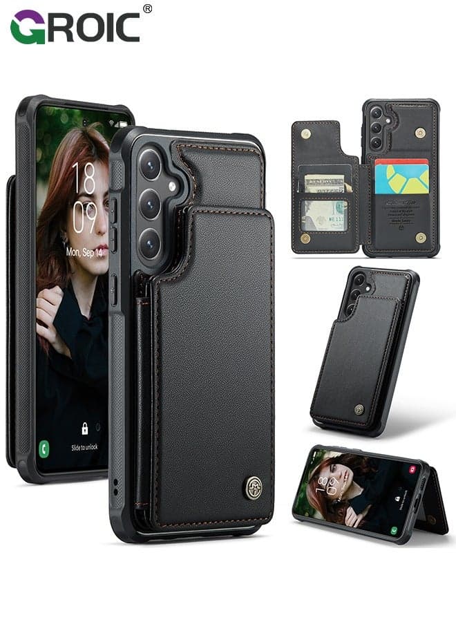 Samsung Galaxy S24 Plus Black Case with Card Holder, for Samsung S24 Plus Wallet Case for Women Men with RFID Blocking, Durable Kickstand Shockproof Phone Case for Galaxy S24 Plus 5G