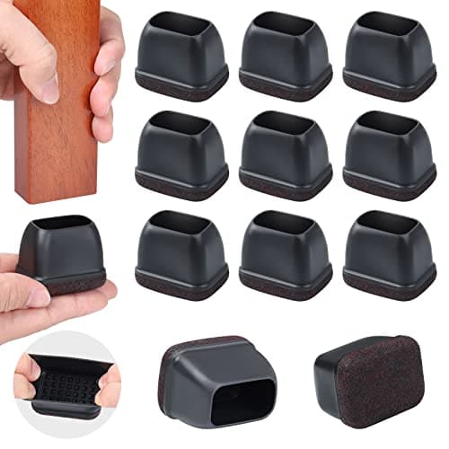 Ezprotekt 16 Pcs Rectangle Silicone Chair Leg Floor Protectors Felt Rectangle Black Furniture Leg Cap Covers for Chair Table Desk Anti Scratches Fit L 1317 W 0912