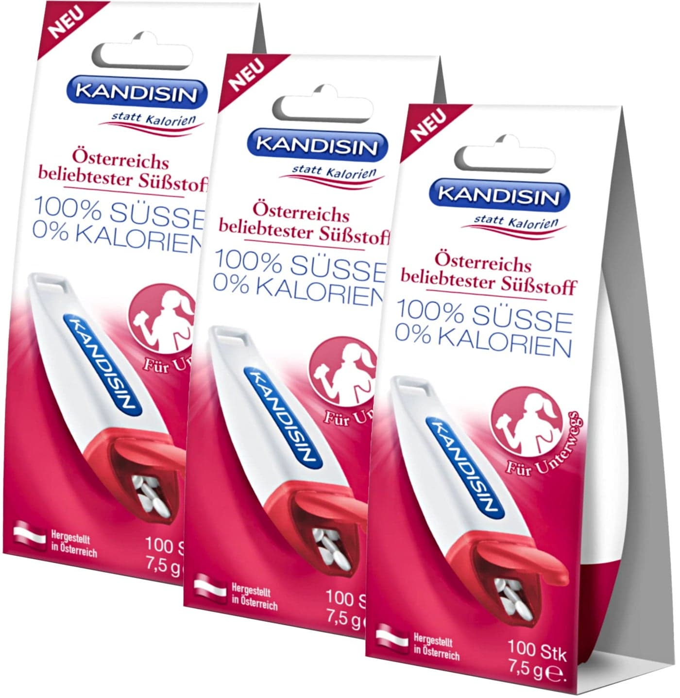 KANDISIN Classic Table Sweetener Dispenser for on the go 3x100 pcs. - The calorie-free sweetener for coffee, tea and other beverages/Austria