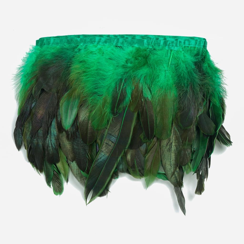 Shekyeon 2yards Rooster Feather Fringe Trim for Costume Decoration Green