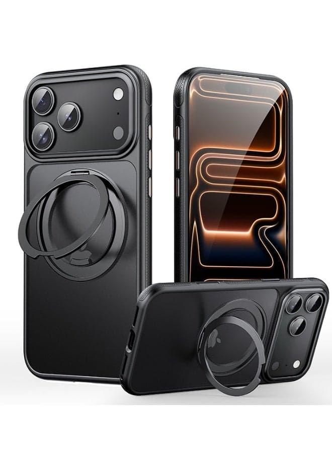 Compatible for iPhone 17 Pro Magnetic Ring Kickstand Hard Back Hard Silicon Case
