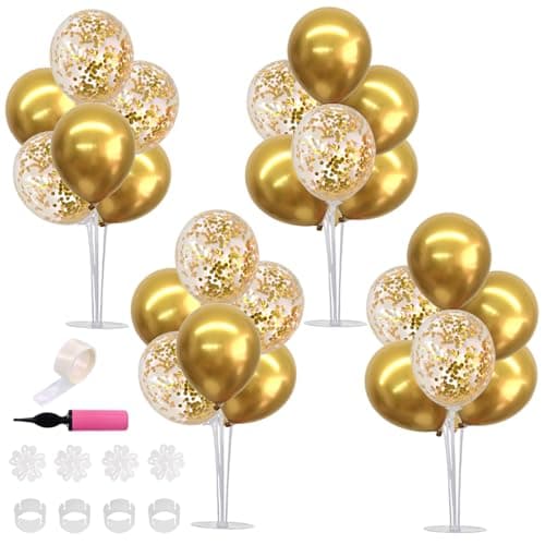 TONIFUL 4 Set Gold Balloon Centerpieces for Table, Balloon Stand Kit for Party Decorations, 40th 50th 60th 70 th Birthday Decorations Retirement Anniversary Graduation Decoration 2026 New Years Eve