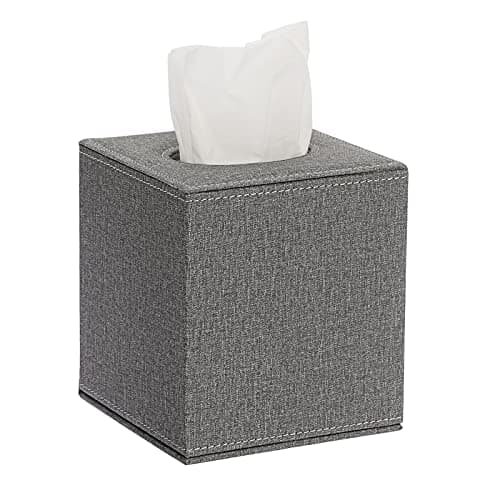 Sumnacon Square Linen Tissue Box Cover Stylish Cube Tissue Box Holder with Magnetic Bottom Decorative Tissue Box for Vanity Toilet Dresser Night Stand Table Countertop Home Office Car Grey