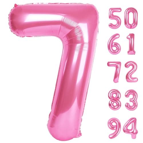 Pink 7 Balloon Number Balloons 40 Inch 7th Birthday Decorations for Girls Kids Party Decoration for Women Number 7 Balloon