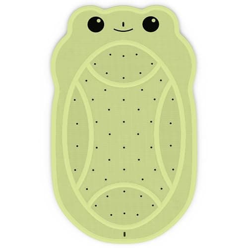 Upgraded Kids Bathtub Mat Non Slip, Low-Odor Natural Rubber Bath Mat with Strong 18mm Suction Cups, Flat Non-Slip Surface, 30"x18" Cute Frog Design, Shower Mat Fast Draining for Smooth Tubs, Green