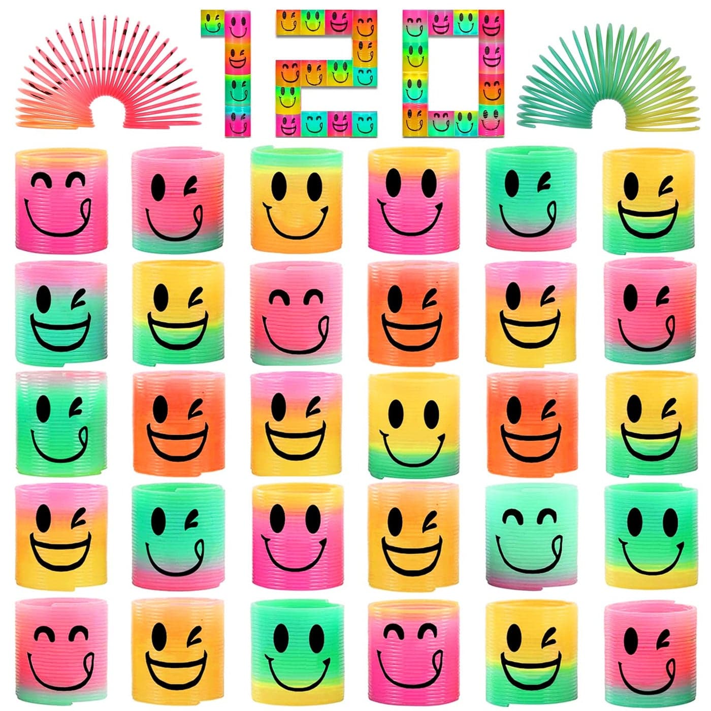 AZEN 120 Pcs Mini Spring Party Favors for Kids 3-5 4-8, Goodie Bags Stuffers for Birthday Party, Classroom Prizes Kids Prizes, Small Bulk Toys Gifts (4 Smile)