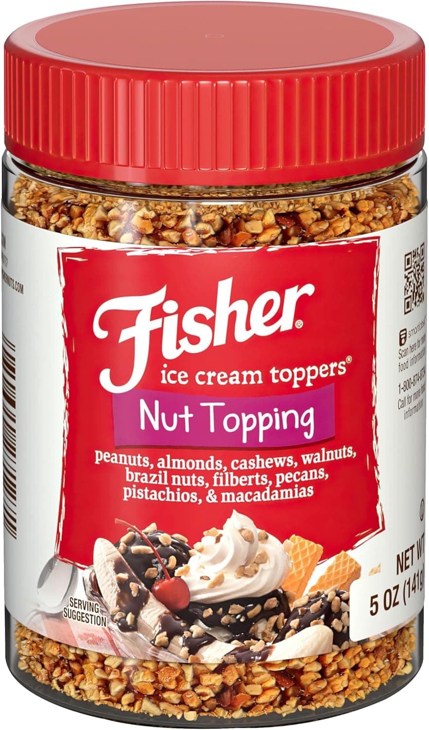 Fisher Nut Topping Peanut - 5 Ounce Jar of Mixed Nuts for Ice Cream