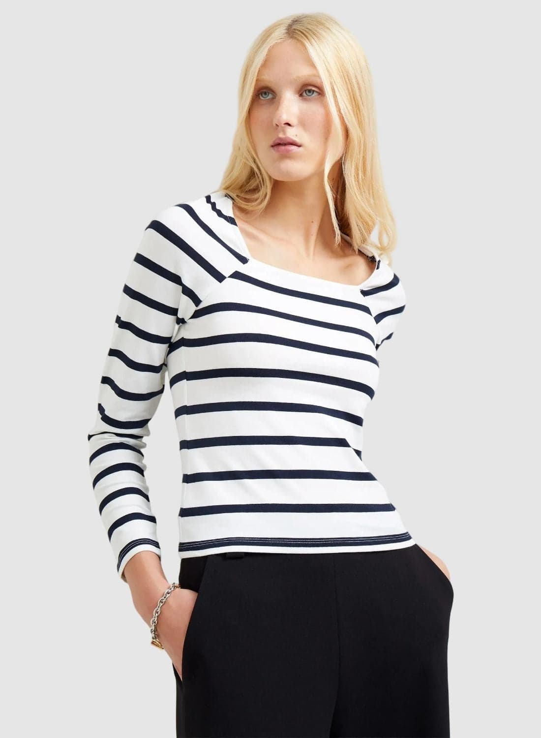 Rallie Stripe Square Neck Long Sleeve T-Shirt