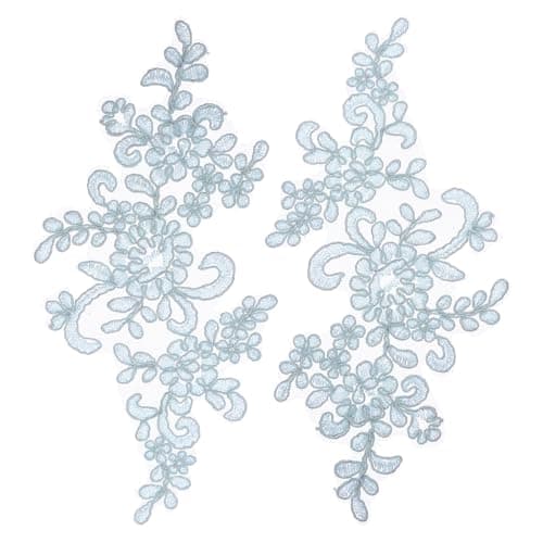 uxcell 2 Pcs Flower Lace Appliques 3D Embroidery Lace Patch Sewing Addition Embellishments for Wedding Bridal Dress Clothes DIY Crafts Accessories Decoration Light Blue 23cm