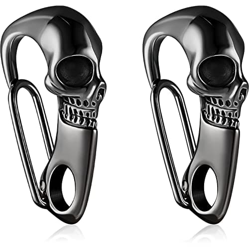 Hicarer 2 Pieces Skull Keychain Skull Wallet Chain Skeleton Clasp Key Buckle for Men Heavy Metal Gothic Key Ring(Black)
