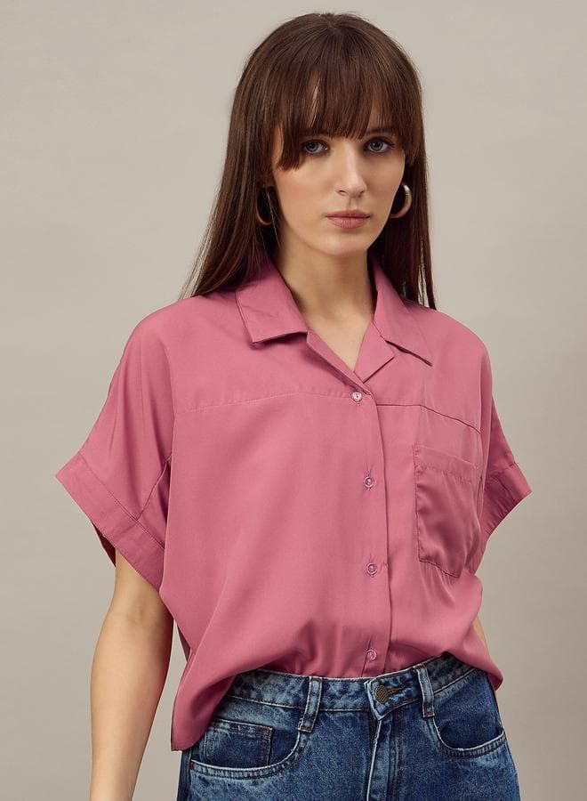 Pink Boxy Fit Shirt with Patch Pocket