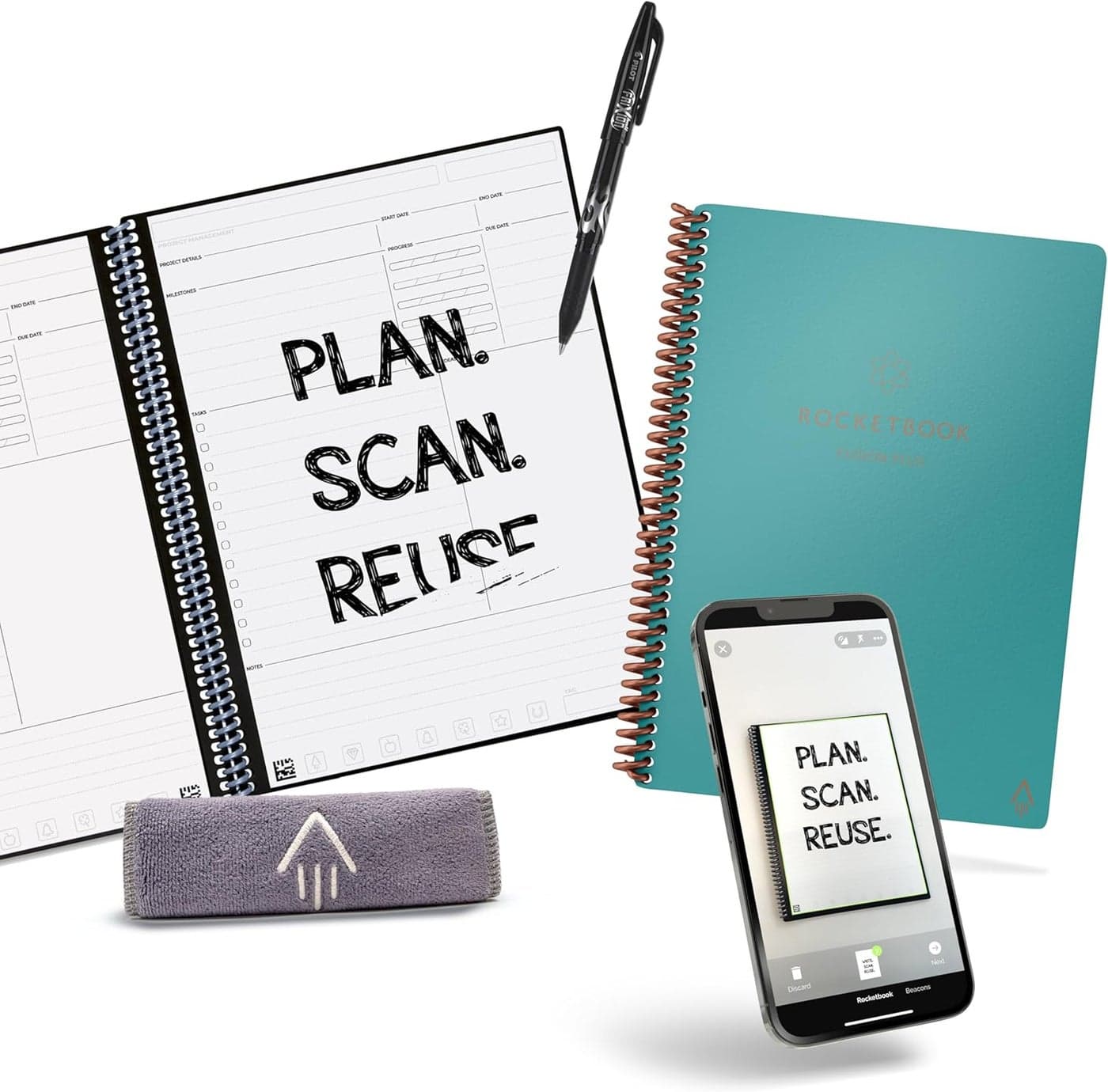 Rocketbook Smart Reusable Notebook Fusion Plus Executive Size Spiral Notebook Planner Neptune Teal 6 x 88