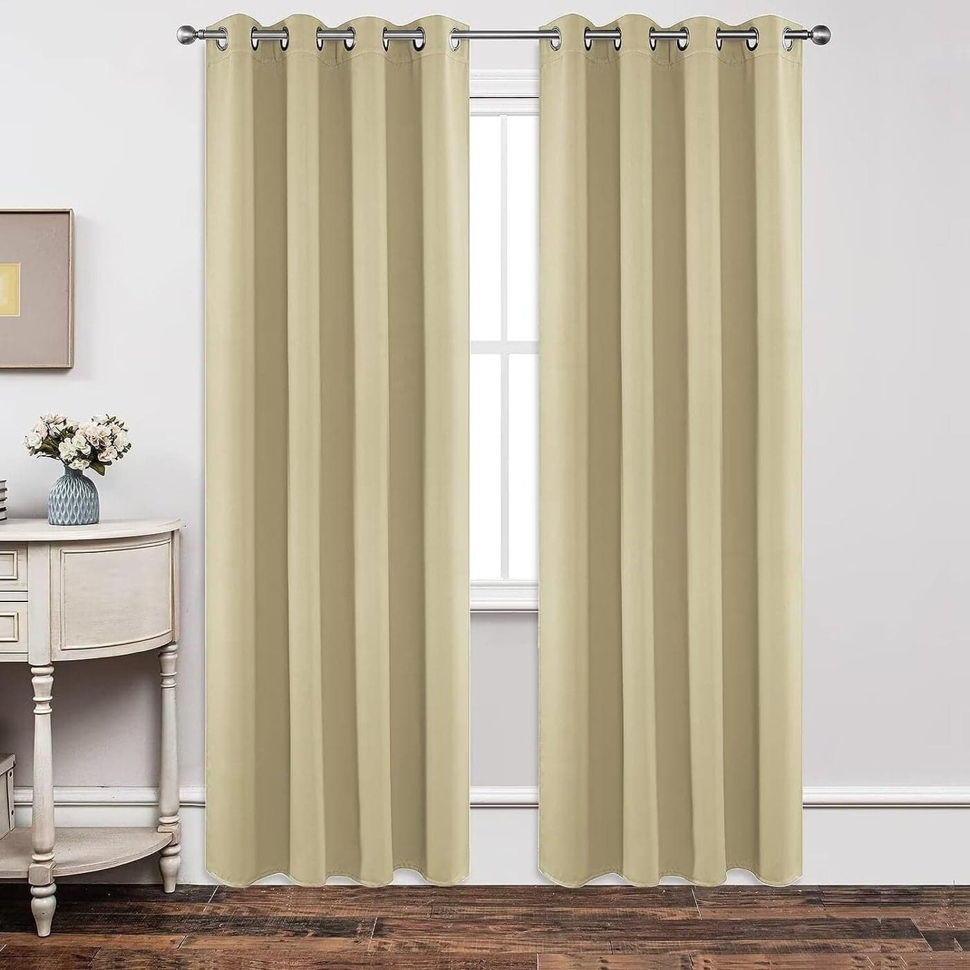 Joydeco Blackout Curtains 72 Inch Length 2 Panels Set Thermal Insulated Long Curtains Drapes 2 Burg Room Darkening Grommet Drapes for Living Room Bedroom Window W52 x L72 Inch Beige