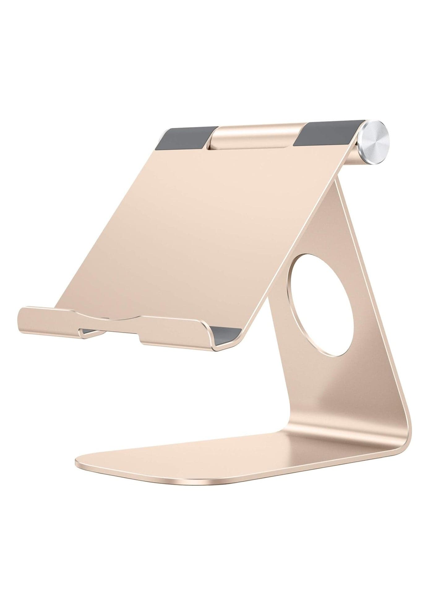 Metal iPad Stand, Foldable Tablet Holder, Adjustable Mobile Phone Holder Compatible with iPad, iPad Air/Mini, iPad Pro, Samsung Tab and More (Gold)