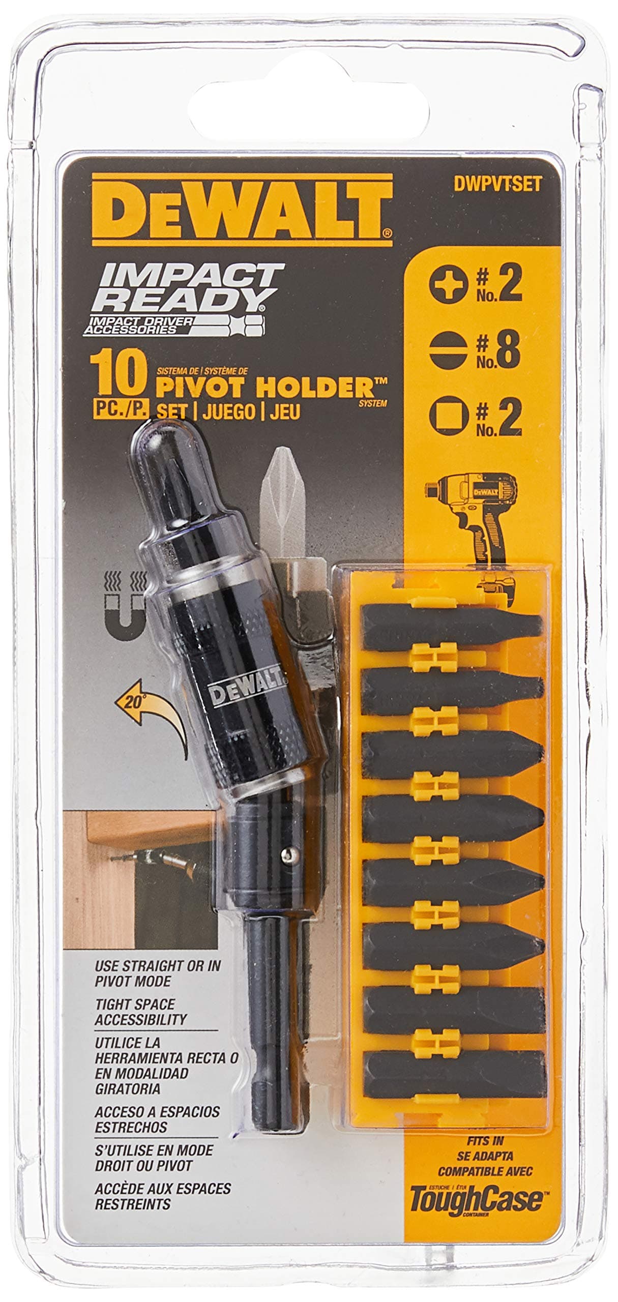 DEWALT DWPVTSET Pivot Holder Set with Bit Bar 10Piece