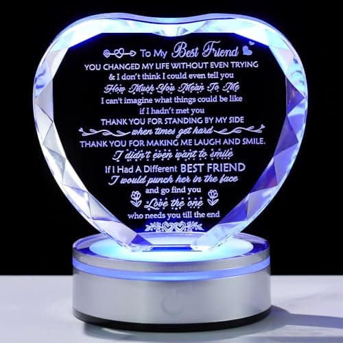 Movdyka Best Friend Crystal Heart Gifts for Women Keepsake Birthday Unique Friend Funny Gifts Friendship Gifts for Women Friends Female BFF Gifts with Colorful Led Base for Graduation