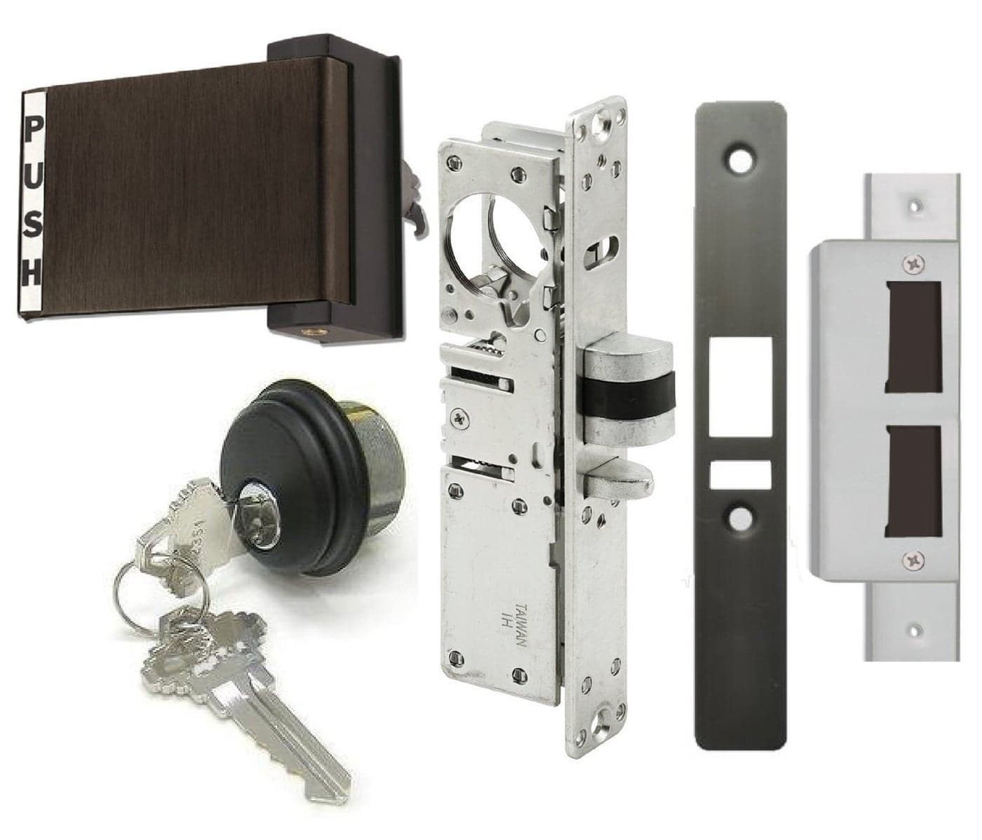 Adams Rite Style Deadlatch Storefront Door Set Push Paddle Exit Deadlatch Bolt with Mortise Lock Cylinder Two Keys Durable Polished Finish Duronotic Bronze Right Hand 3132 Backset